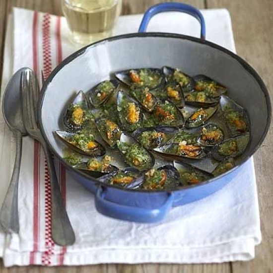 Crunchy baked mussels
