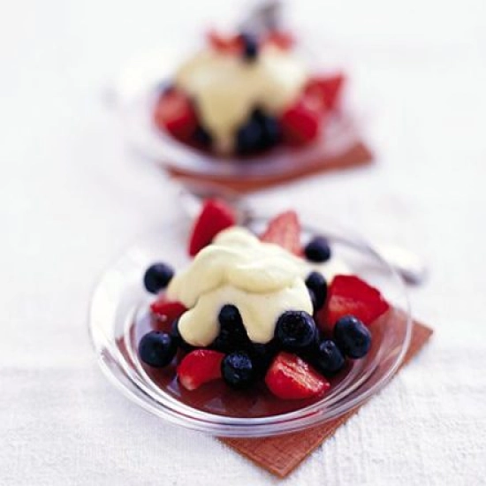 Iced berries with white chocolate sauce