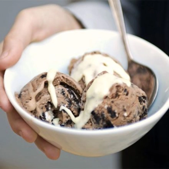 Malt chocolate ice cream with Oreo cookie crunch