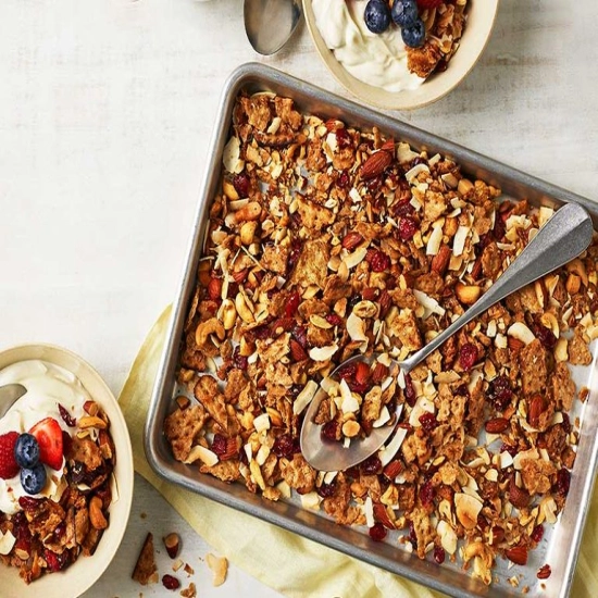 Matzo granola with coconut, cashew & cranberry