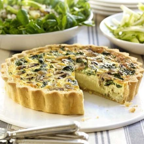 Mushroom & baby spinach tart