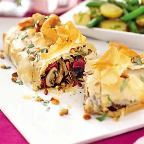 Mushroom & tarragon strudels with madeira sauce