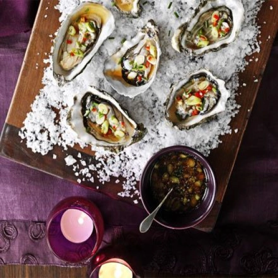 Oysters with chilli & ginger dressing