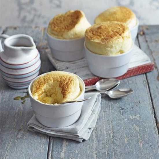 Passion fruit soufflés with passion fruit sauce