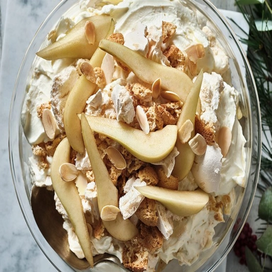 Pear & almond pavlova trifle