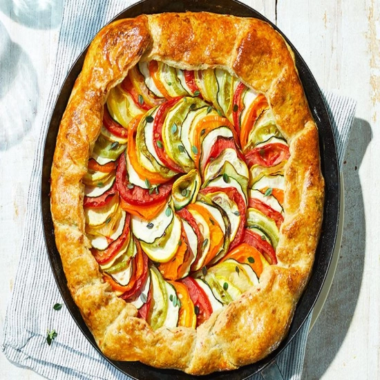 Ratatouille tart with flaky cheddar & thyme pastry
