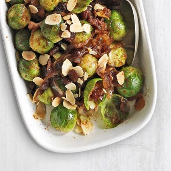 Sprouts with sticky shallots