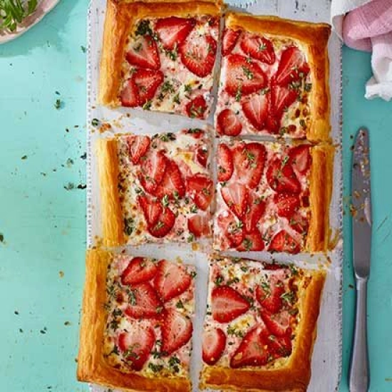 Strawberry, feta & thyme tart