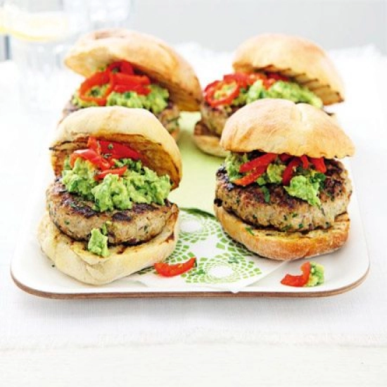 Turkey & coriander burgers with guacamole