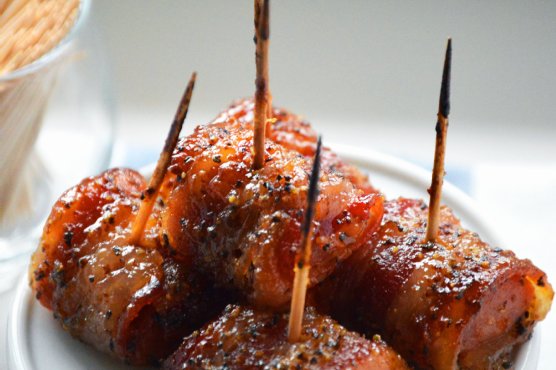 Bacon Wrapped Kielbasa Bites with Brown Sugar Glaze