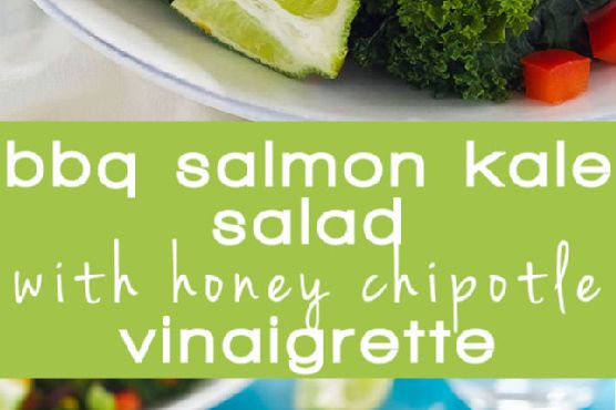 BBQ Salmon Kale Salad with Honey Chipotle Vinaigrette