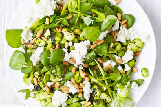 Broad bean, feta & watercress salad