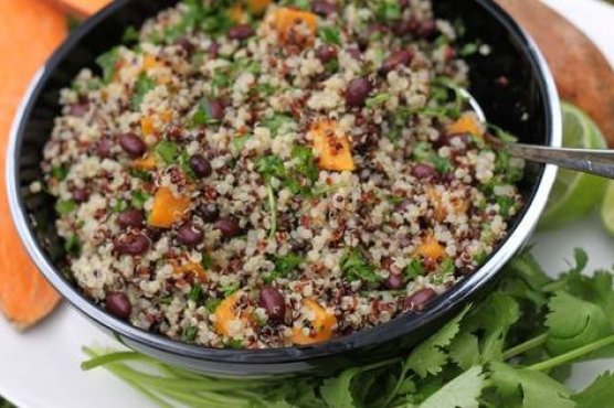 Cilantro lime quinoa salad with sweet potato and black beans
