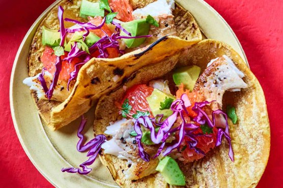 Fish Tacos with Preserved Grapefruit Salsa