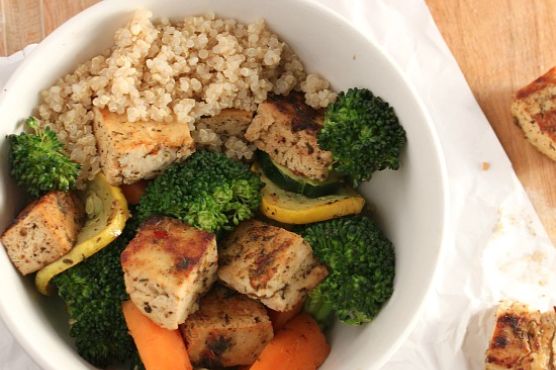 Marinated Tofu & Vegetable Bowl over Quinoa