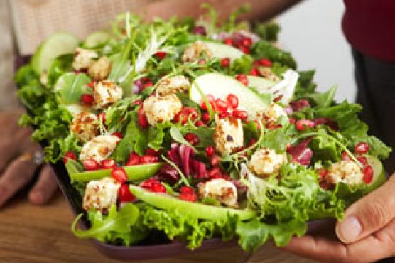 Mixed Green Salad with Warm Cream Cheese Croutons