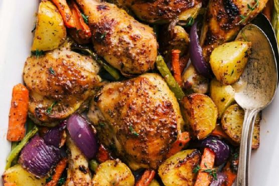 One Pan Honey Mustard Chicken and Veggies