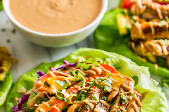 Rainbow Thai Chicken Lettuce Wraps
