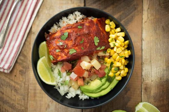 Salmon Al Pastor PIneapple Burrito Bowls