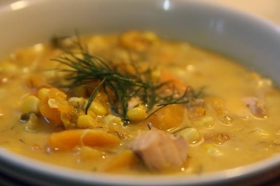 Salmon Butternut Squash Corn Chowder