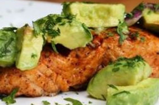 Salmon with avocado topping