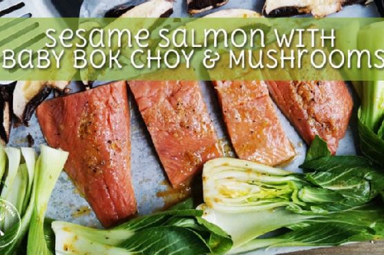 Sesame Salmon w. Baby Bok Choy & Mushrooms