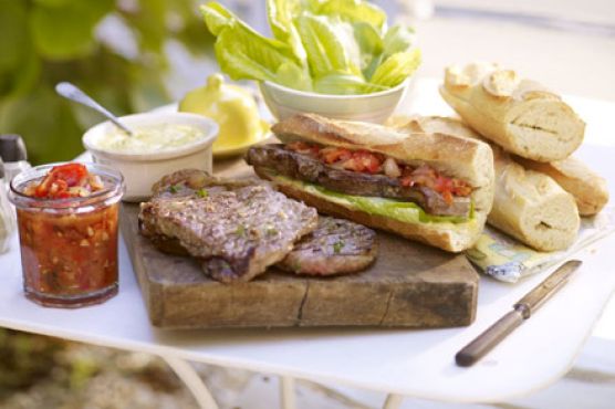 Sirloin steak sandwiches with smoky relish
